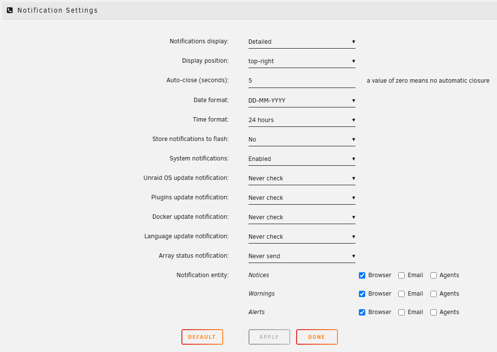 Paramètres de notification